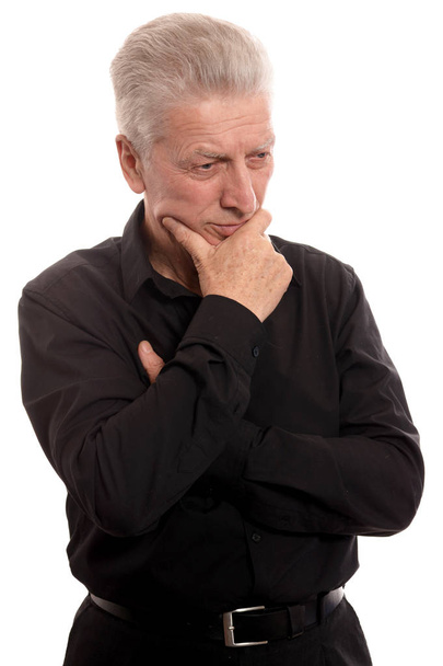 portrait of thinking   senior man isolated on white background - Fotó, kép