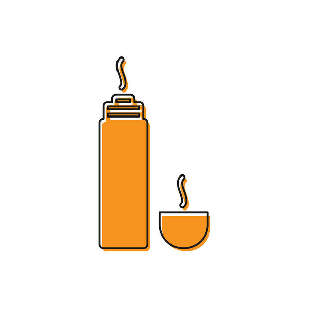 Оранжевый термос контейнер значок изолирован на белом фоне. Значок термофляжки. Оборудование для кемпинга и походов. Векторная миграция
 - Вектор,изображение