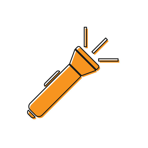 Oranžová ikona baterky izolovaná na bílém pozadí. Vektorová ilustrace - Vektor, obrázek
