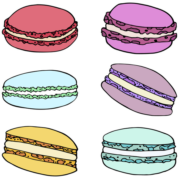 Vector set of macaroons in doodle style. Sweets for stickers, banners, label and prints - Vector, Image