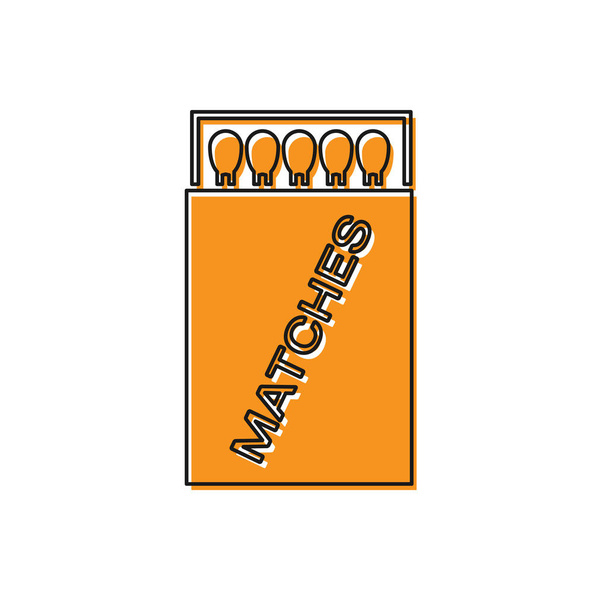 Orange geöffnete Streichholzschachtel und Streichhölzer-Symbol isoliert auf weißem Hintergrund. Vektorillustration - Vektor, Bild