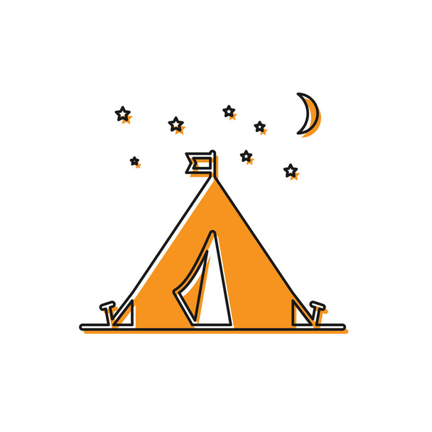 Tienda turística naranja con icono de la bandera aislada sobre fondo blanco. Símbolo camping. Ilustración vectorial
 - Vector, imagen