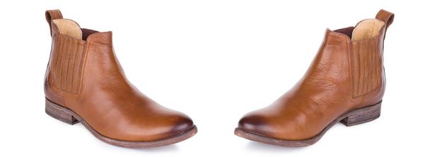 Пара класичних жінок шкіряні черевики для щиколоток черевики для пінет. Дві ізольовані
. - Фото, зображення