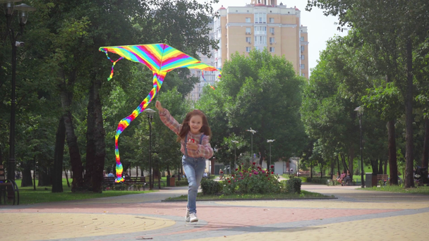 cute kid running with kite in park - Imágenes, Vídeo