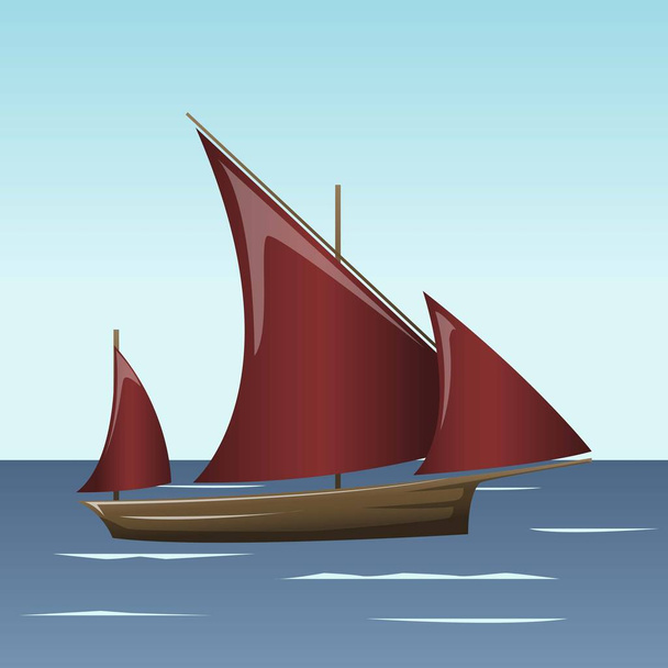 Purjevene meressä, yksinkertainen purjevene siluetti
 - Vektori, kuva