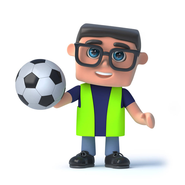 3d Health and safety officer holding a football - Photo, Image