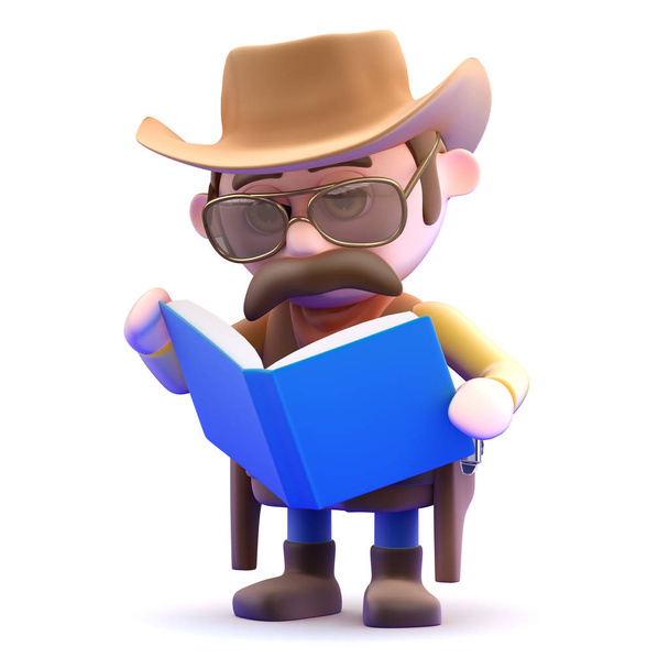 3d Cowboy sheriff reads a book - Photo, Image