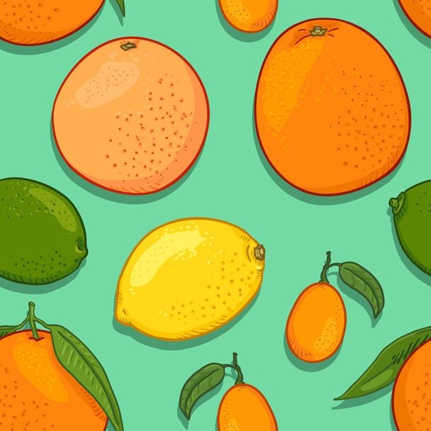 柑橘系の果物のシームレスなパターン ベクトル - ベクター画像