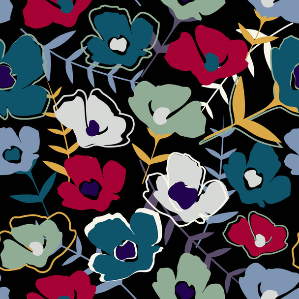 Modern abstract simple little flowers and leaves endless wallpaper. - Vector, Image