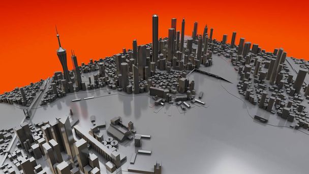 Paisaje tridimensional de la ciudad moderna. El enorme trazado de la metrópolis. Renderizado 3D. - Foto, Imagen