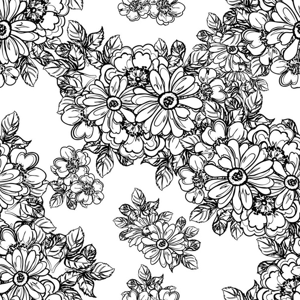 Seamless monochrome vintage style flowers pattern - ベクター画像