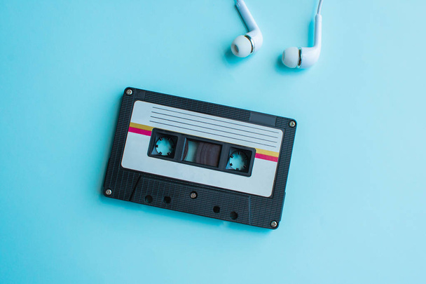 retro of tape cassette on blue and pink background. soft focus. - Φωτογραφία, εικόνα