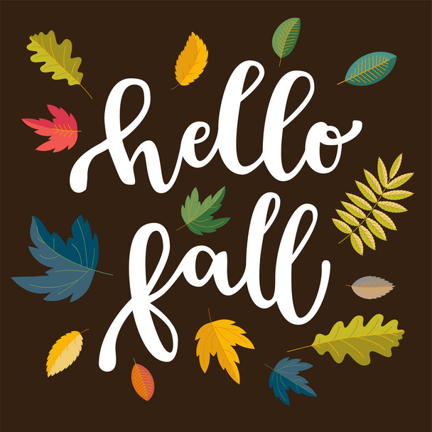 Hello Fall. Autumn promotion design. Modern calligraphic hand dr - Vettoriali, immagini