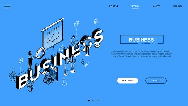 Análisis de negocios - diseño de línea estilo de banner web isométrico
 - Vector, Imagen