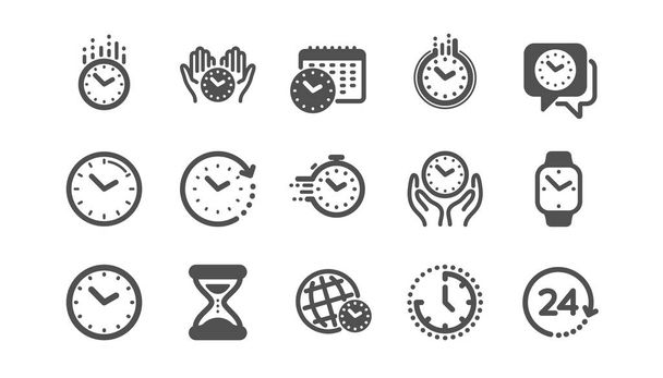 Εικονίδια χρόνου και ρολογιού. Χρονόμετρο, συναγερμός και έξυπνο ρολόι. Κλασσικό σετ. Διάνυσμα - Διάνυσμα, εικόνα