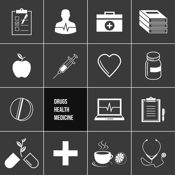 Vector Medicine Health and Drugs Icons Set - Vektor, kép