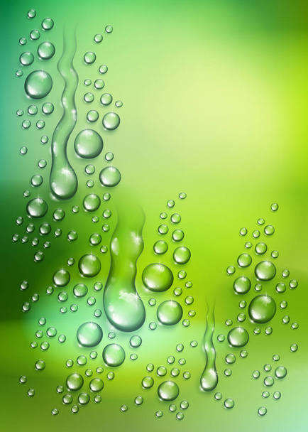 Krople deszczu wody lub pary nad zielony natura niewyraźne liczby - Wektor, obraz