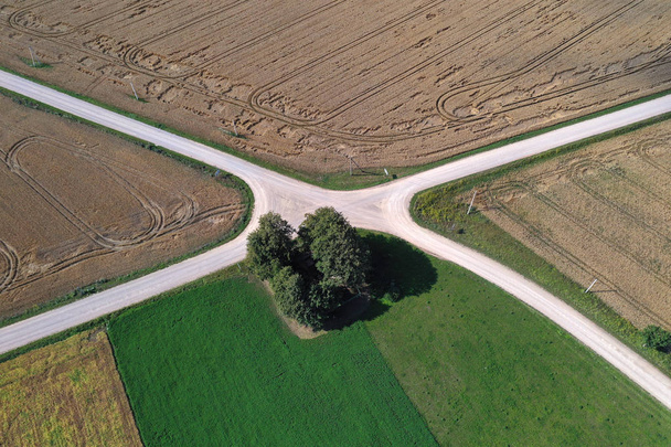 Aerial view of a country road crossroads in summer - Photo, Image