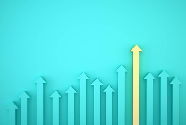 Absztrakt sárga nyíl grafikon kék háttér, a vállalati jövőbeli növekedési terv. Üzletfejlesztés a sikerhez és a növekvő növekedési koncepcióhoz.  - Fotó, kép
