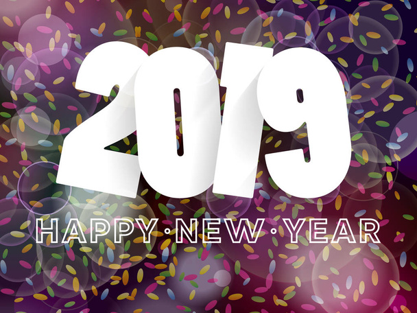 Gelukkig Nieuwjaar 2019 achtergrond decoratie. Wenskaart ontwerpsjabloon met confetti.  - Vector, afbeelding