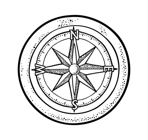 Kompass stieg isoliert auf weißem Hintergrund. Vector Vintage Gravur Illustration. - Vektor, Bild