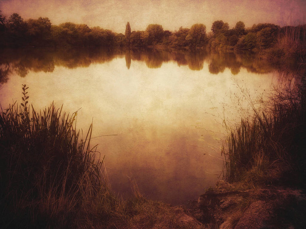 scenic view over lake with vintage filter - Photo, Image