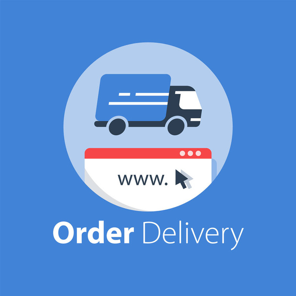 Achats en ligne, livraison par messagerie, services de distribution, camion de location
 - Vecteur, image