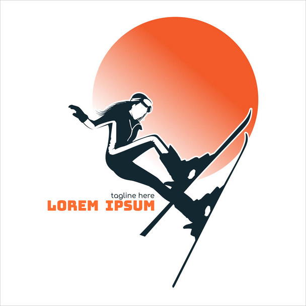 El logo femenino es el esquí. Bajo el concepto de aventura y aventura
 - Vector, Imagen