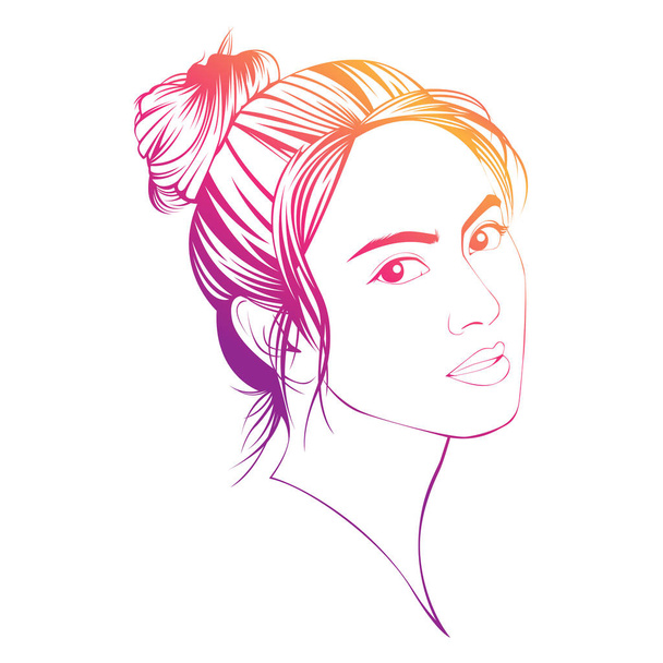 Piękna kobieta twarz fryzury śledzić nowoczesny trend pod logo koncepcji projektu. O kobietach i pięknie - - Wektor, obraz