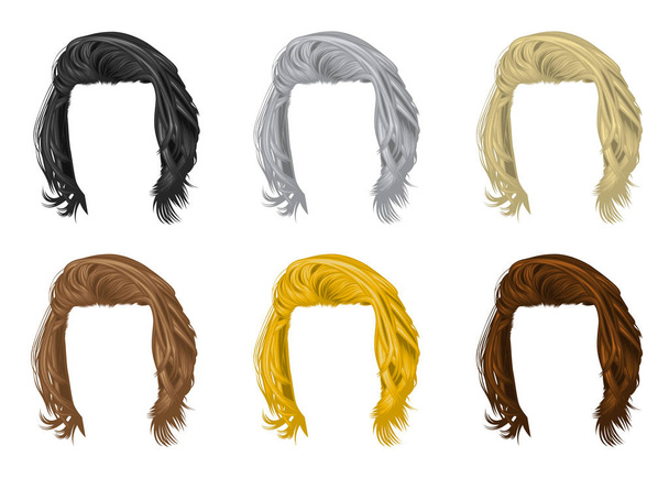 Vektorová sada vlasových stylů pro ženy, dlouhé vlasy, přírodní barvy-vektor - Vektor, obrázek