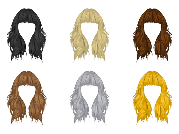 髪型のベクトルセット 女性のための,長い髪,自然な色 - ベクトル - ベクター画像