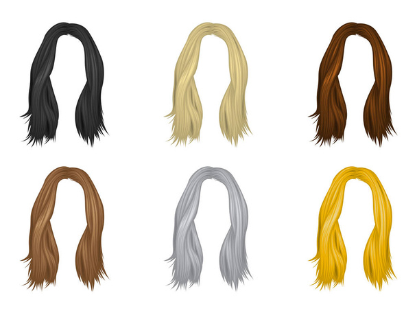 髪型のベクトルセット 女性のための,長い髪,自然な色 - ベクトル - ベクター画像