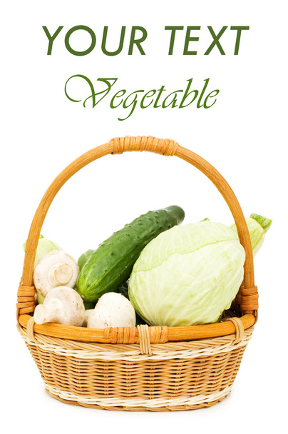 Wattled basket with vegetables isolated - Zdjęcie, obraz