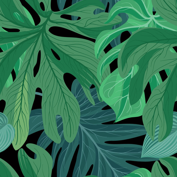 Floral abstract leaf tiled pattern. Tropical leaves background. Palm tree leaf nature backdrop - ベクター画像