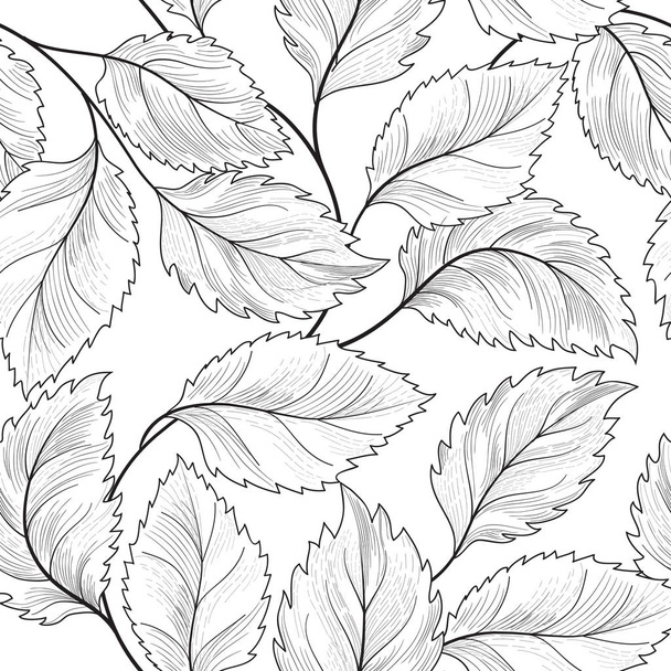 Floral seamless pattern. Graden leaves tile drawn background. - Διάνυσμα, εικόνα