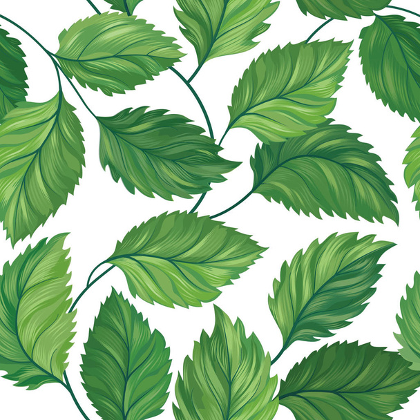 Floral green leaf seamless pattern. Leaves background. Summer flourish nature backdrop - Вектор,изображение