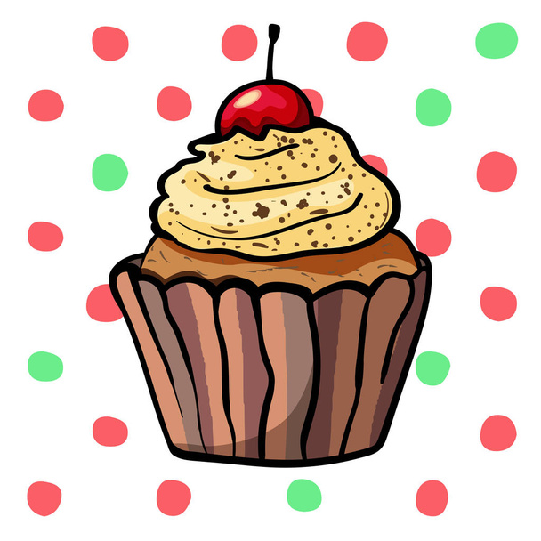 Pasen Cherry cupcake en koffie crème. Bakken voor Pasen of verjaardag. Vector. Vector illustratie. - Vector, afbeelding