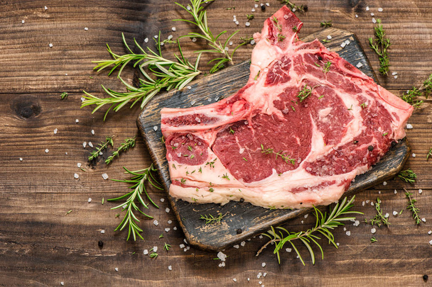 Raw beef steak meat herbs spices Food background - Valokuva, kuva