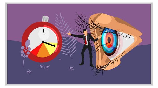 a businessman tells the focus of the eye to the time marker. vec - Vector, Image