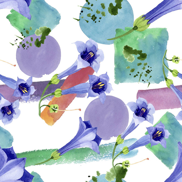 Blumige botanische Blüten aus Brugmansia. Aquarell Hintergrundillustration Set. nahtloses Hintergrundmuster. - Foto, Bild