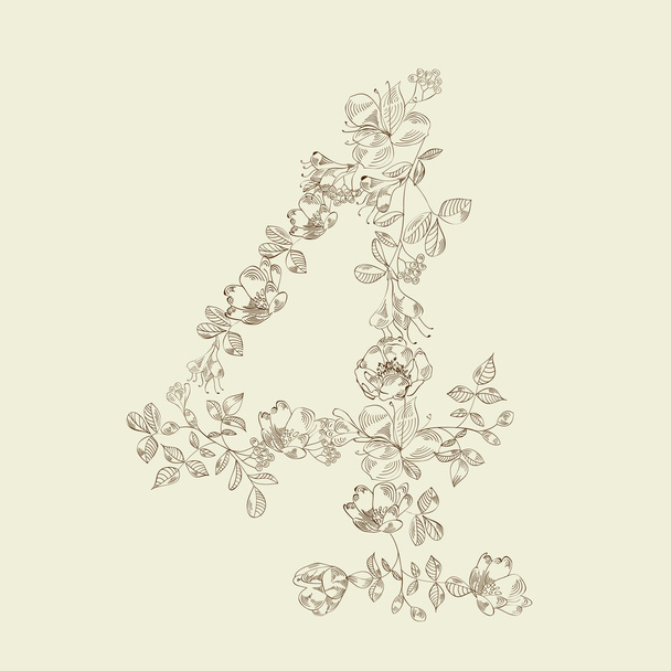 Floral font. Number 4 - Vektor, obrázek