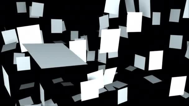 Composition of many square plates randomly hanging on a black, computer generated background, 3D rendering - Footage, Video