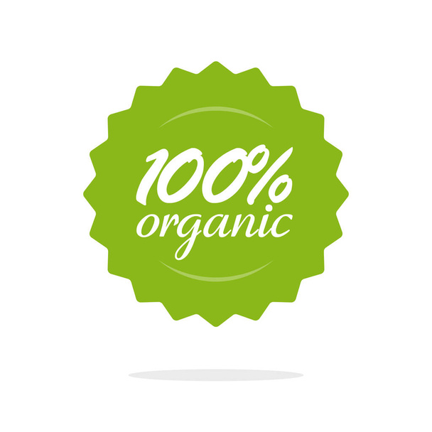 100 percent organic food label or badge vector icon, 100 percentage healthy seal or rosette stamp green symbol isolated clipart - Vektör, Görsel