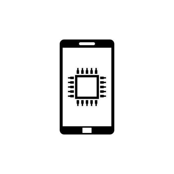 Dokunmatik Ekranlı Akıllı Telefon ve Cpu Chip Düz Vektör Simgesi - Vektör, Görsel