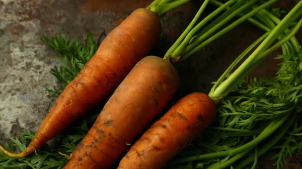 close-up footage of ripe carrot lying on rustic tabletop - Footage, Video