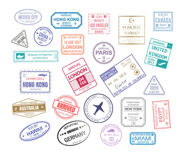 Stempel in paspoort voor het reizen van een open paspoort - Vector, afbeelding