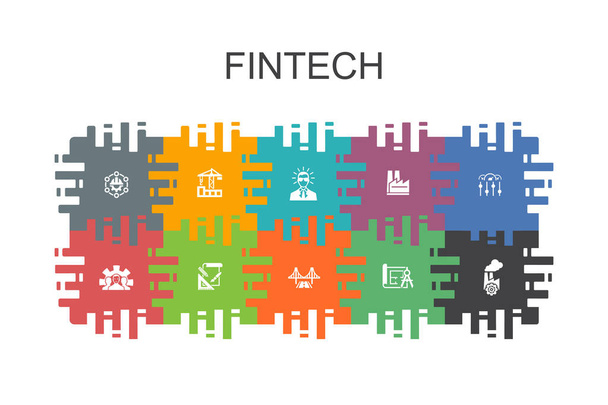 fintech cartoon template with flat elements. Contains such icons as finance, technology, blockchain, innovation - Vector, Image