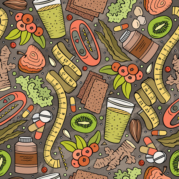Desenhos animados desenhados à mão Dieta padrão de alimentos sem costura
 - Vetor, Imagem