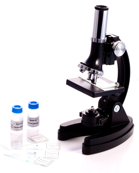 Microscopio y frascos de muestras
 - Foto, imagen