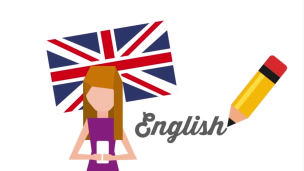 英語アニメーションを学ぶ女性キャラクター - 映像、動画